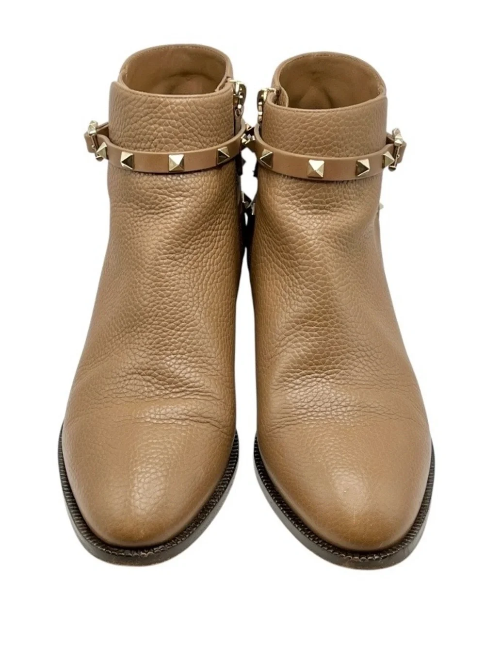 Valentino Rockstud Harness Leather Ankle Boots Poudre Tan EU 41 US 10.5